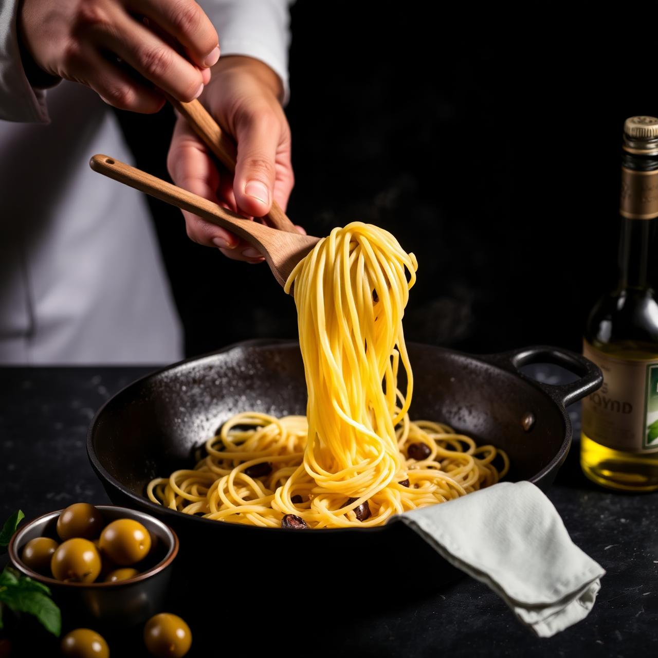 Chef preparing pasta